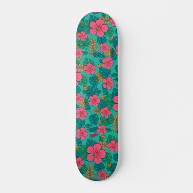 Tropical Hibiscus and Palm Leaf Pattern  Skateboard (Vorne)