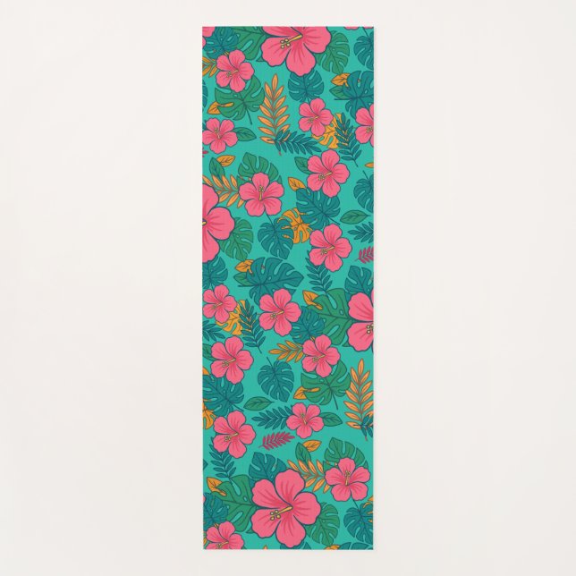 Tropical Hibiscus and Palm Leaf Pattern  Yogamatte (Vorderseite)