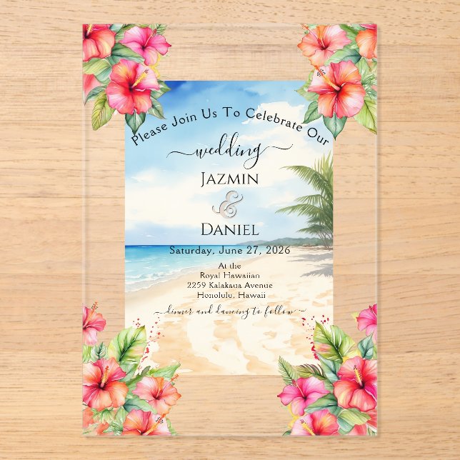 Tropical Hibiscus Beach Acryleinladungen (Vorderseite)