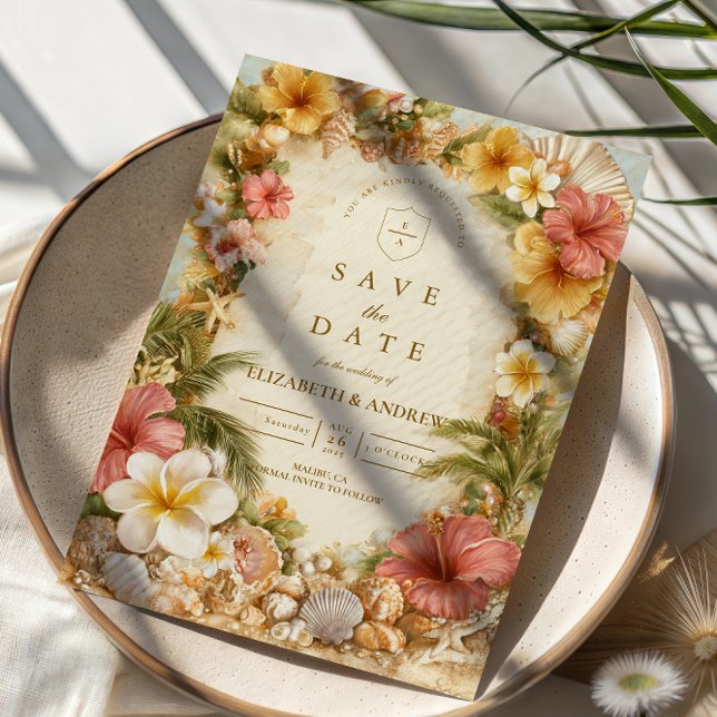 Tropical Hibiscus Beach Botanical Wedding Save The Date (Von Creator hochgeladen)