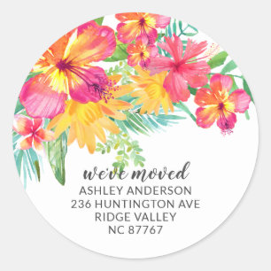 Tropical Hibiscus Floral New Address Étiquette St