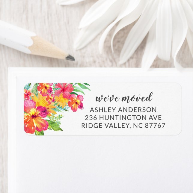 Tropical Hibiscus Flowers Nouveau Étiquette d'adre (En situation)