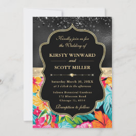 Tropical Hibiscus Glitter Wedding Einladung