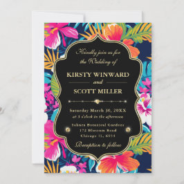 Tropical Hibiscus Gold Wedding Einladung
