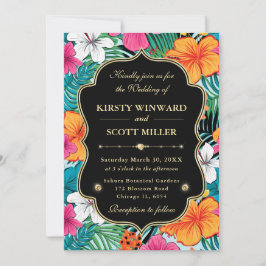 Tropical Hibiscus Gold Wedding Einladung