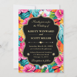 Tropical Hibiscus Gold Wedding Einladung