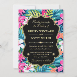 Tropical Hibiscus Gold Wedding Einladung