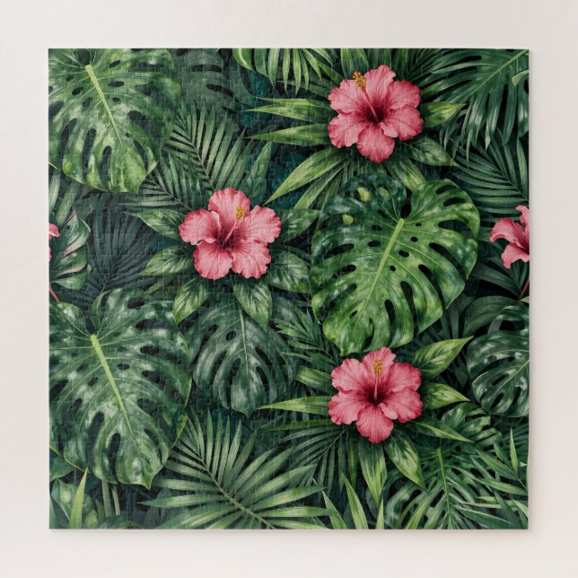 Tropical Hibiscus Monstera Jungle Pattern (Vertikal)