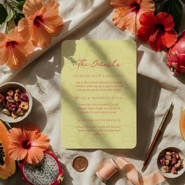 Tropical Hibiscus Pattern Vibrant Wedding Begleitkarte (Invite guests to your destination wedding day with this Tropical Hibiscus Pattern Vibrant Card!)