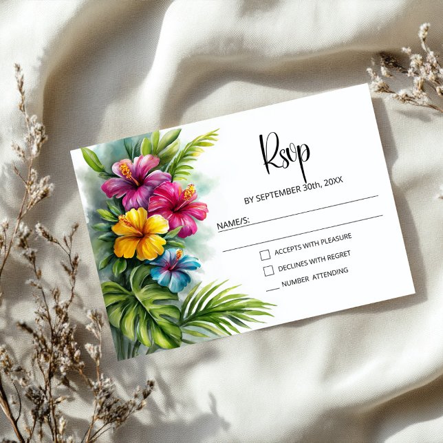 Tropical Hibiscus Wedding RSVP Karte (Von Creator hochgeladen)