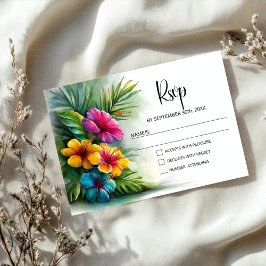 Tropical Hibiscus Wedding RSVP Karte