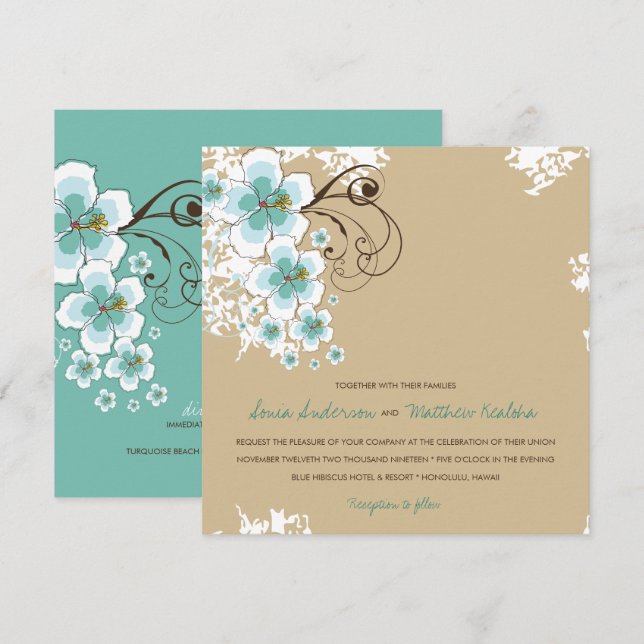 Tropical Hibiskus Blue Luau Beach Hochzeit Einladu Einladung (Vorne/Hinten)