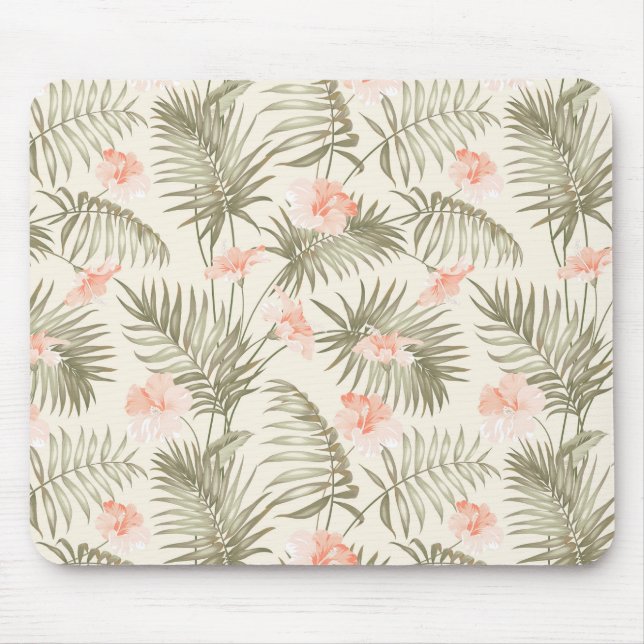 Tropical Hisbiscus Palm Tree Muster Mousepad (Vorne)