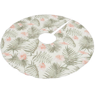 Tropical Hisbiscus Palm Tree Muster Polyester Weihnachtsbaumdecke