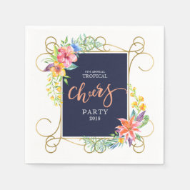 Tropical Holiday Cheers Blume & Gold Frame Serviette