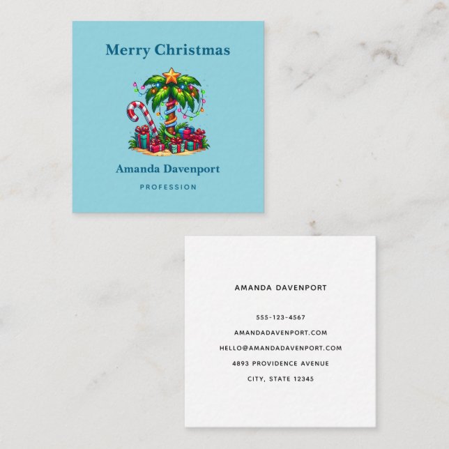 Tropical Holiday Palm Tree Frohe Weihnachten Quadratische Visitenkarte (Vorne/Hinten)