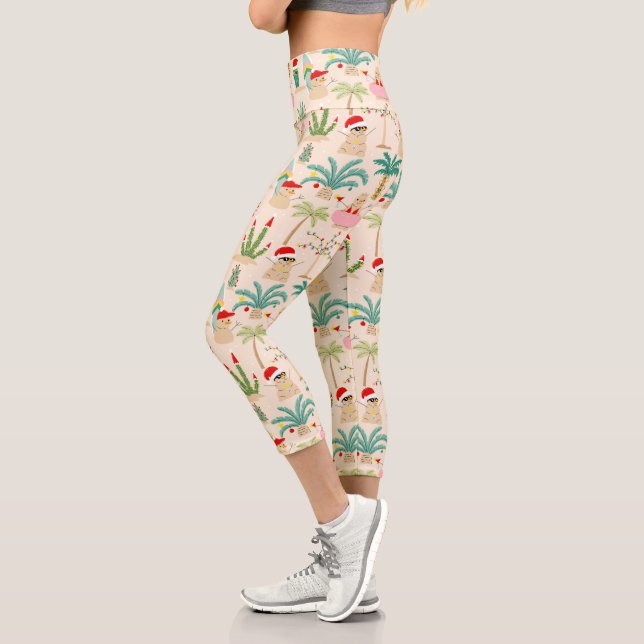 Tropical Holiday Vibes Christmas Pattern Capri Leggings (Links)