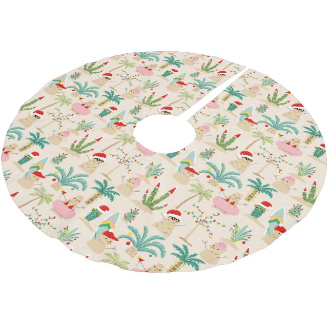 Tropical Holiday Vibes Christmas Pattern Polyester Weihnachtsbaumdecke (Schrägansicht)