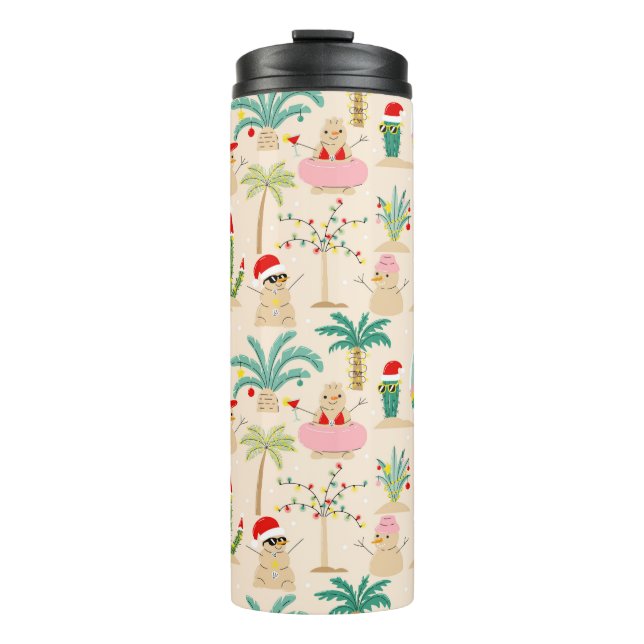 Tropical Holiday Vibes Christmas Pattern Thermosbecher (Vorderseite)