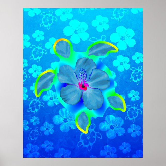 Tropical Honu Turtle und Hibiskus Poster (Vorne)