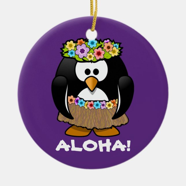 Tropical Hula Hawaiian Penguin Keramikornament (Vorne)