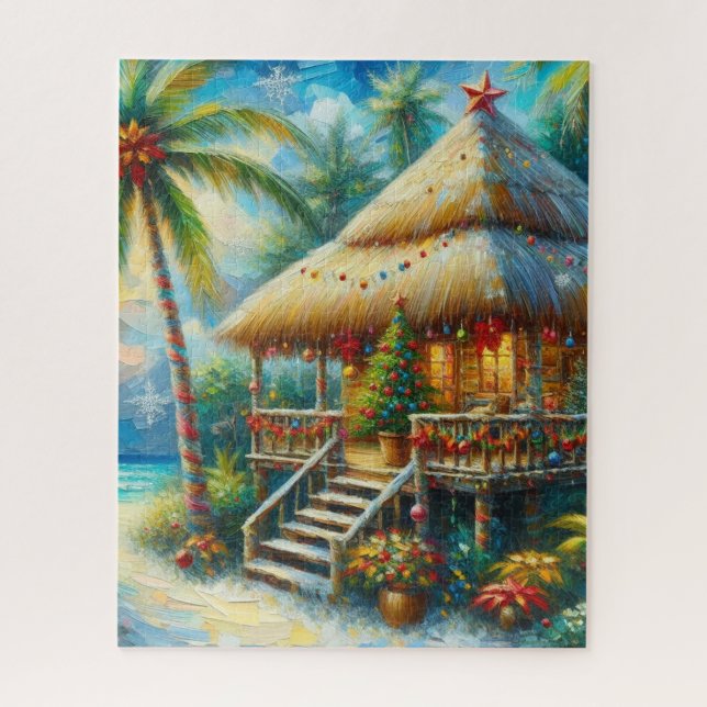 Tropical Hut Weihnachts Palm Tree Beach Lights (Vertikal)