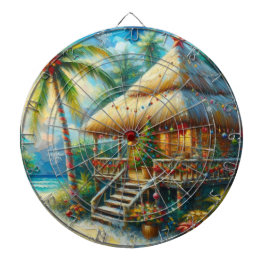 Tropical Hut Weihnachts Palm Tree Beach Lights Dartscheibe
