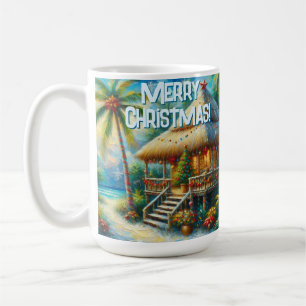 Tropical Hut Weihnachts Palm Tree Beach Lights Kaffeetasse