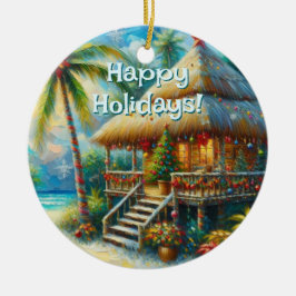 Tropical Hut Weihnachts Palm Tree Beach Lights Keramik Ornament