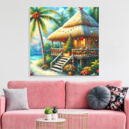 Tropical Hut Weihnachts Palm Tree Beach Lights Leinwanddruck