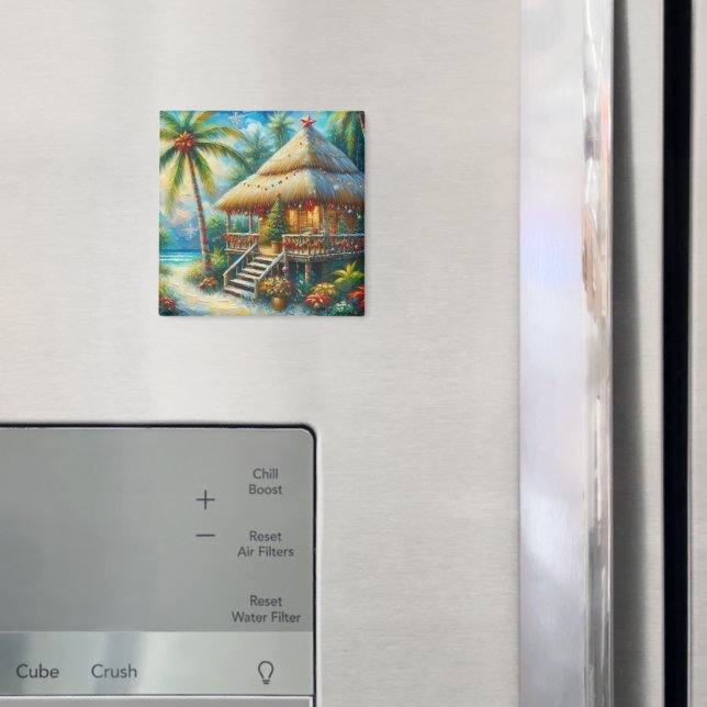 Tropical Hut Weihnachts Palm Tree Beach Lights Magnet (In Situ (Kühlschrank))