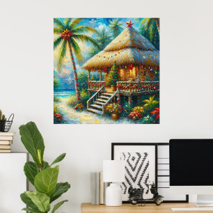 Tropical Hut Weihnachts Palm Tree Beach Lights Poster