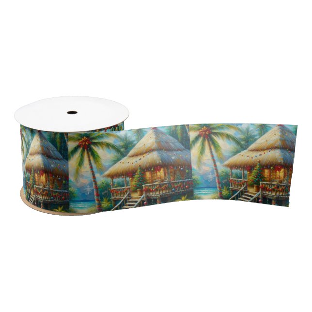 Tropical Hut Weihnachts Palm Tree Beach Lights Satinband (Spule)