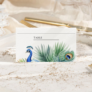 Tropical Indian Peacock Feather Wedding Platzkarte