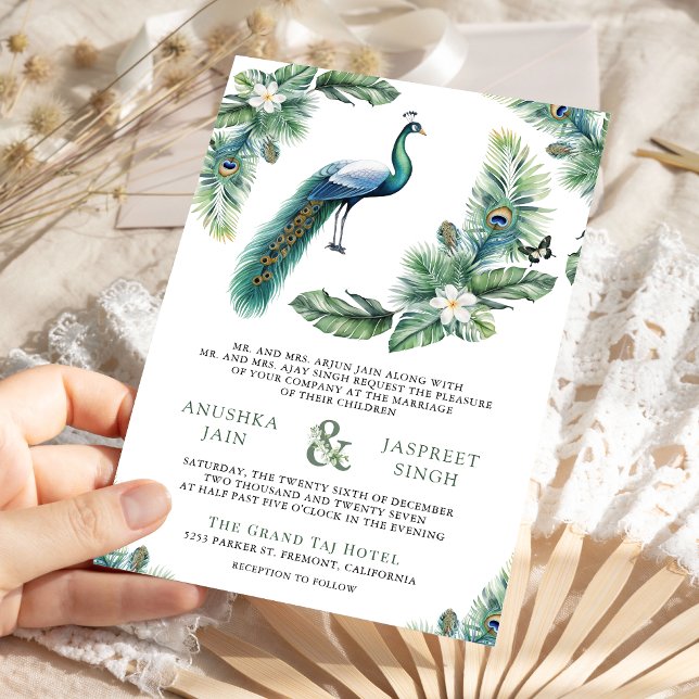 Tropical Indian Peacock Floral All in One Wedding Einladung (Von Creator hochgeladen)
