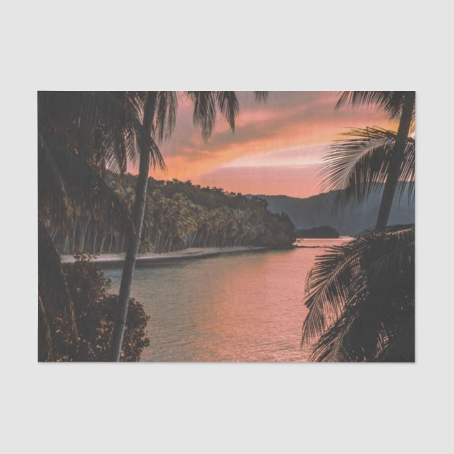 Tropical Island Abend Palm Tree Sonnenuntergang Seidenpapier (Vorderseite)