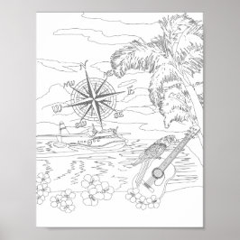 Tropical Island Aduloring Coloring Poster