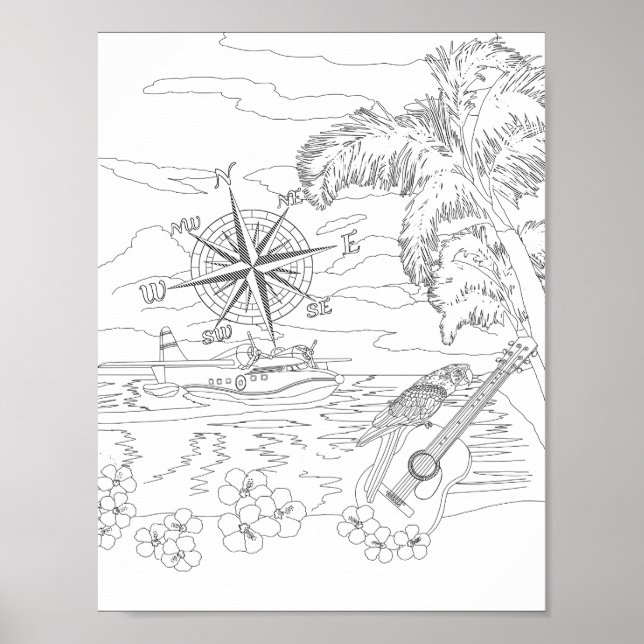 Tropical Island Aduloring Coloring Poster (Vorne)