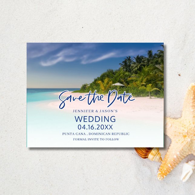 Tropical Island Beach Hochzeit Save the Date Ankündigungspostkarte (Tropical Island Beach Wedding Save the Date Postcard)