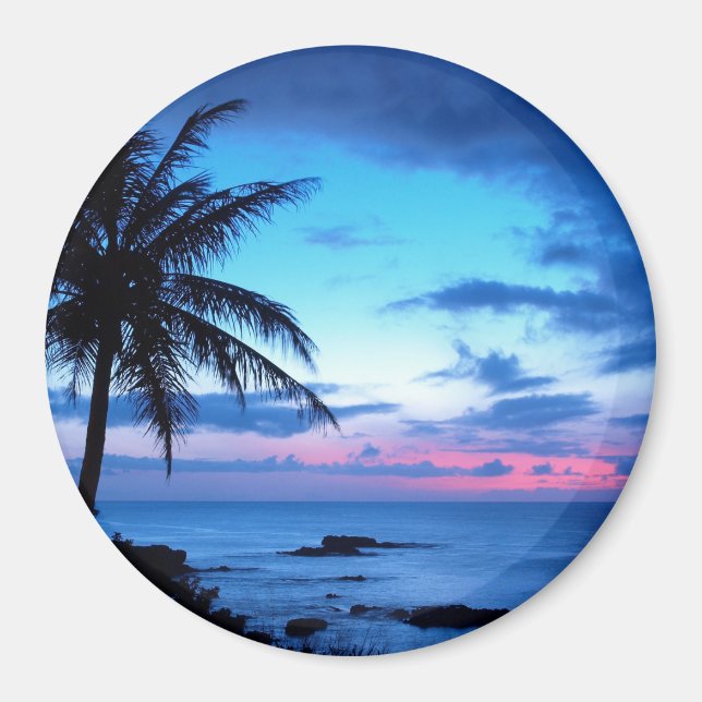 Tropical Island Beach Ocean Pink Blue Sunset Foto Magnet (Vorne)