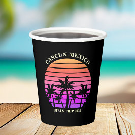 Tropical Island Beach Palm Tree Pink Black Party Pappbecher