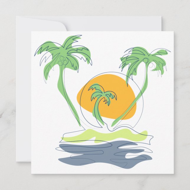 Tropical island beach scenery. Outline palm tree   Karte (Vorderseite)