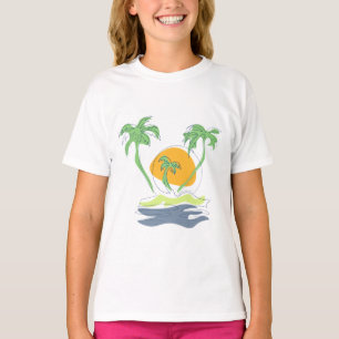 Tropical island beach scenery. Outline palm tree  T-Shirt
