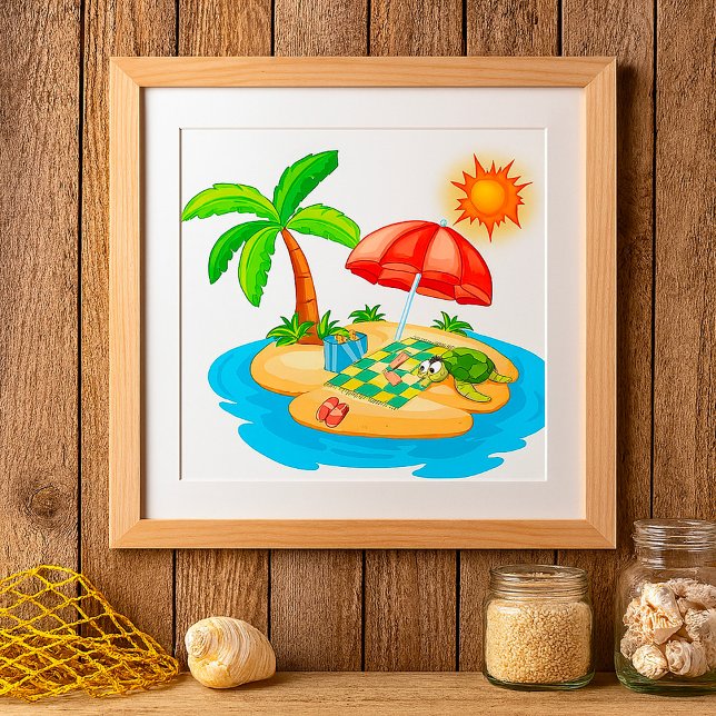 Tropical Island Beach Turtle Palm Tree Picnic Poster (Von Creator hochgeladen)