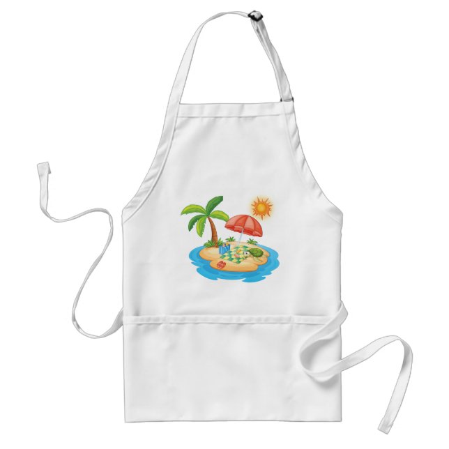 Tropical Island Beach Turtle Palm Tree Picnic Schürze (Vorne)
