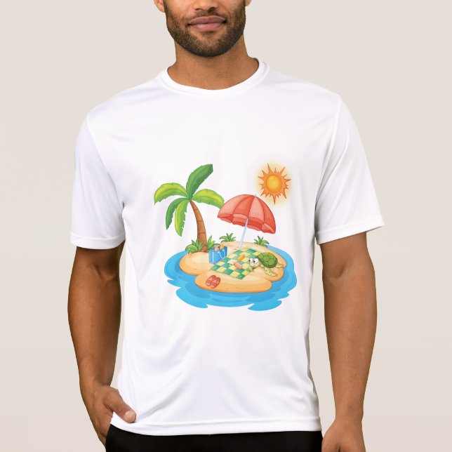 Tropical Island Beach Turtle Palm Tree Picnic T-Shirt (Vorderseite)