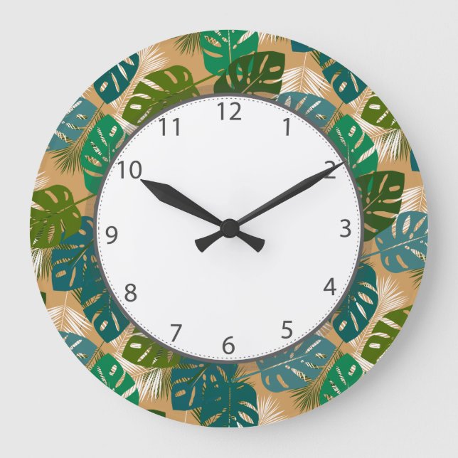 Tropical Island Blätter Große Wanduhr (Vorderseite)