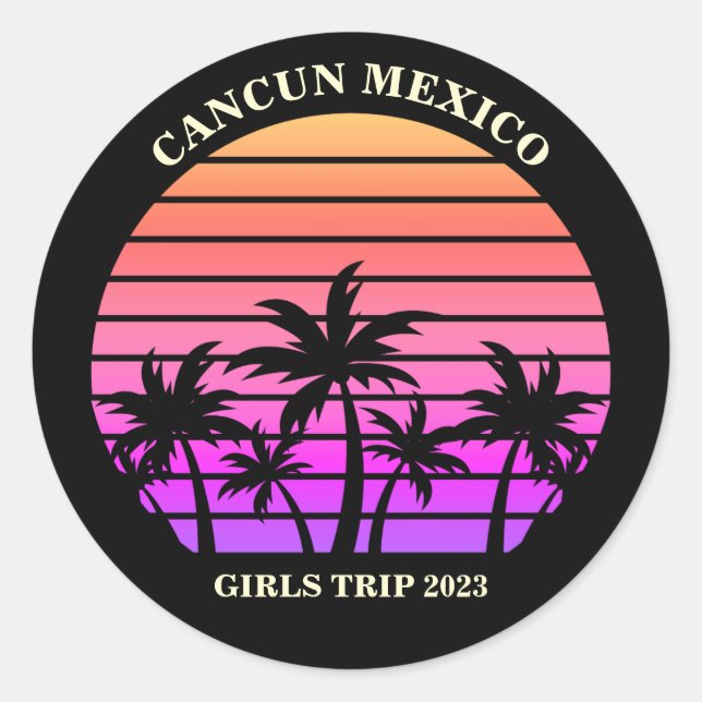 Tropical Island Custom Beach Palm Tree Girls Trip Runder Aufkleber (Vorderseite)