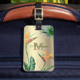 Tropical Island Floral Monogram Script Gold Foil Gepäckanhänger