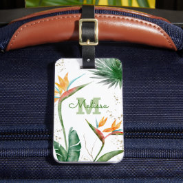 Tropical Island Floral Monogram Script Gold White Gepäckanhänger